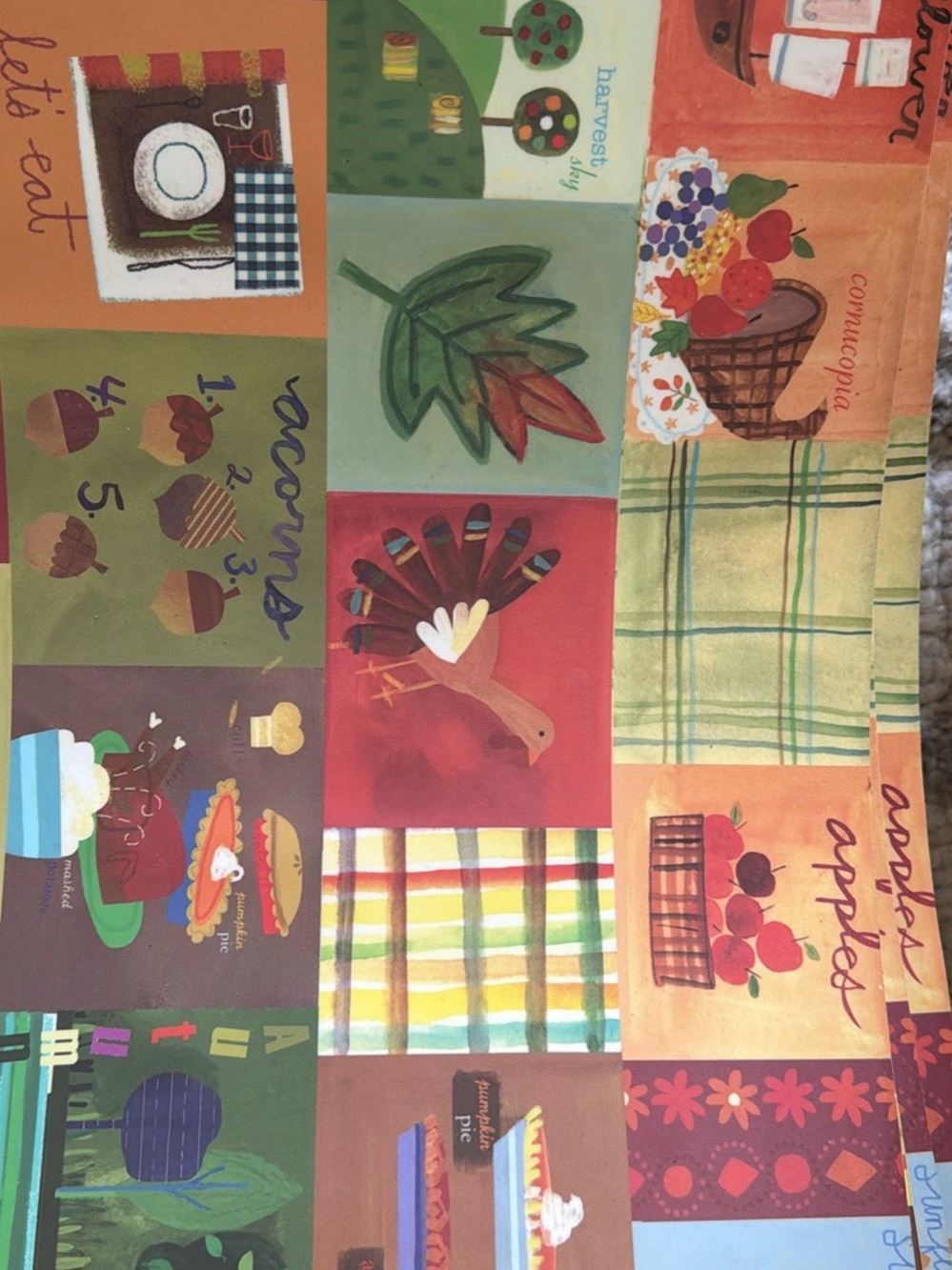 Pottery Barn Kids Placemats (4) Autumn Thanksgiving Patchwork